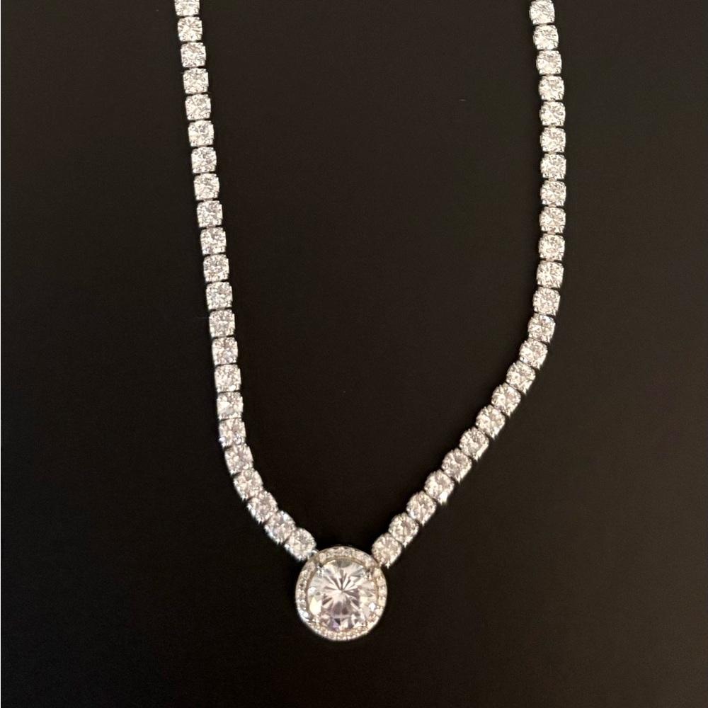 NWOT DBJ CZ Tennis Neclace with stone accent 925 Sterling Silver